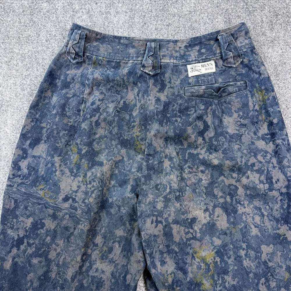 Vintage Mens House Pleated Pants‎ Mens Blue Gray Marbled Print Talon Zip Tapered